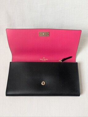 Kate Spade Pim Arbour Hill Large Leather Wallet Matt Black and Hot Pink